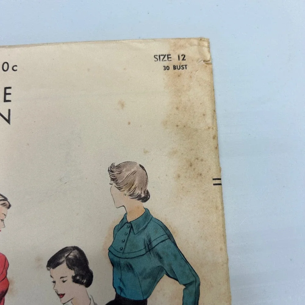Vogue Vintage 1950's Pattern #6876‎ Women's Blouse Size 12